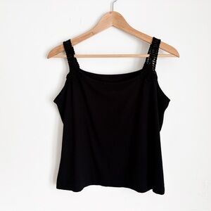 Vintage Y2K Dzianel European Black Tank Top with Crochet Straps - XL
